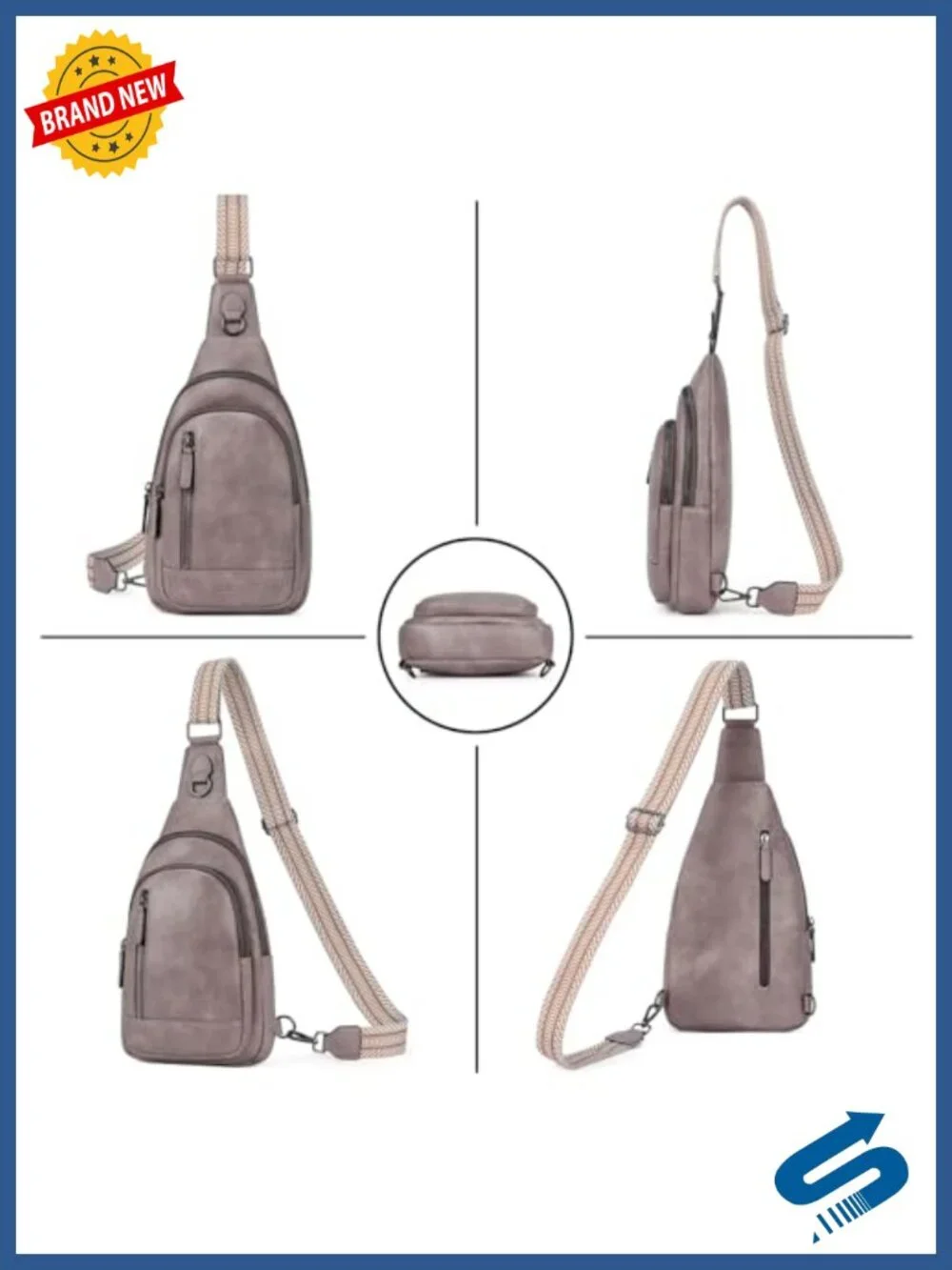 Faux Leather Sling Backpack Crossbody Bag for Women Men, Adjustable Strap,